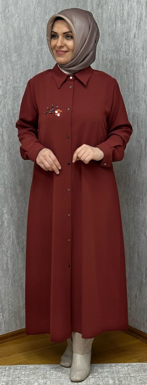 taş detaylı kiremit uzun tunik - Görsel 6