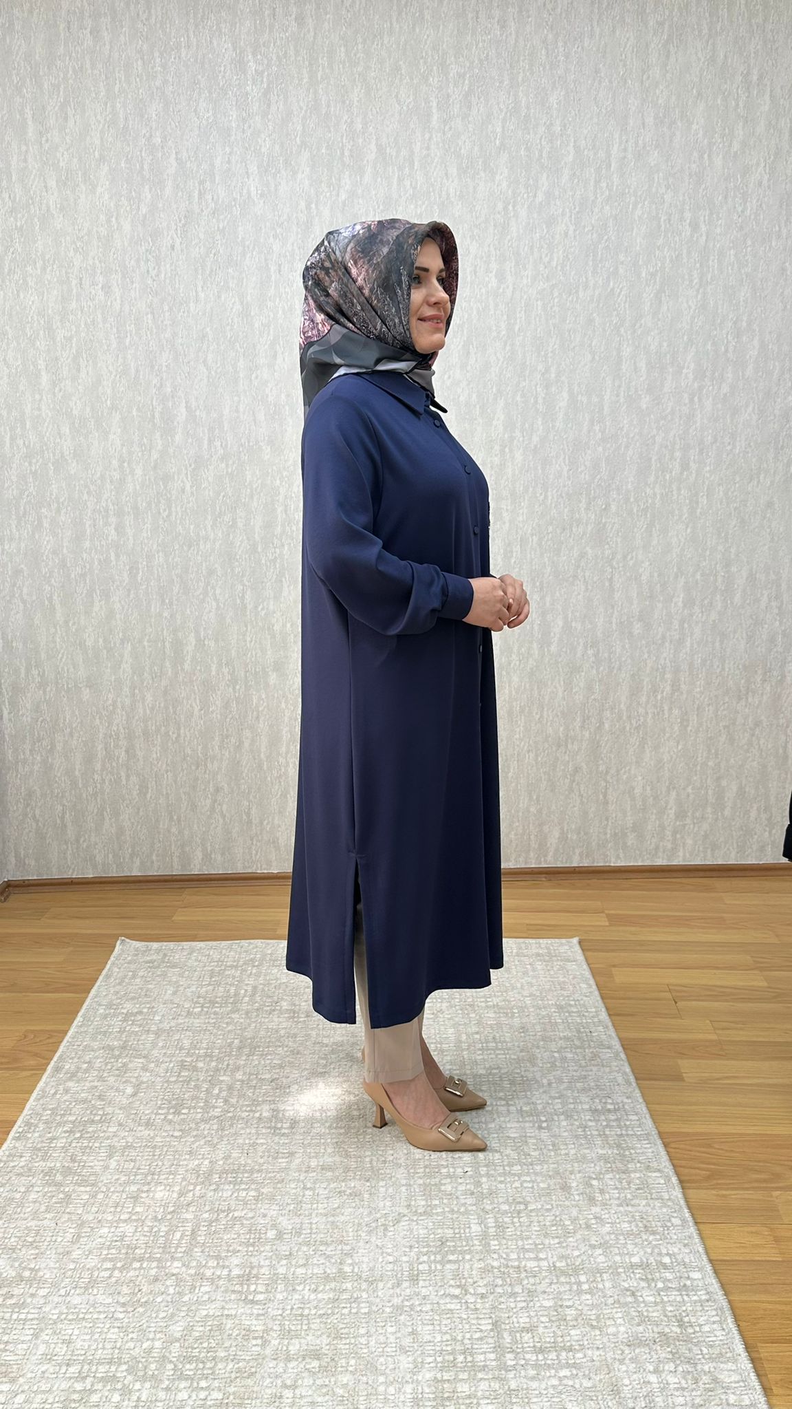 taşlı cep detaylı lacivert oysho tunik - Görsel 2