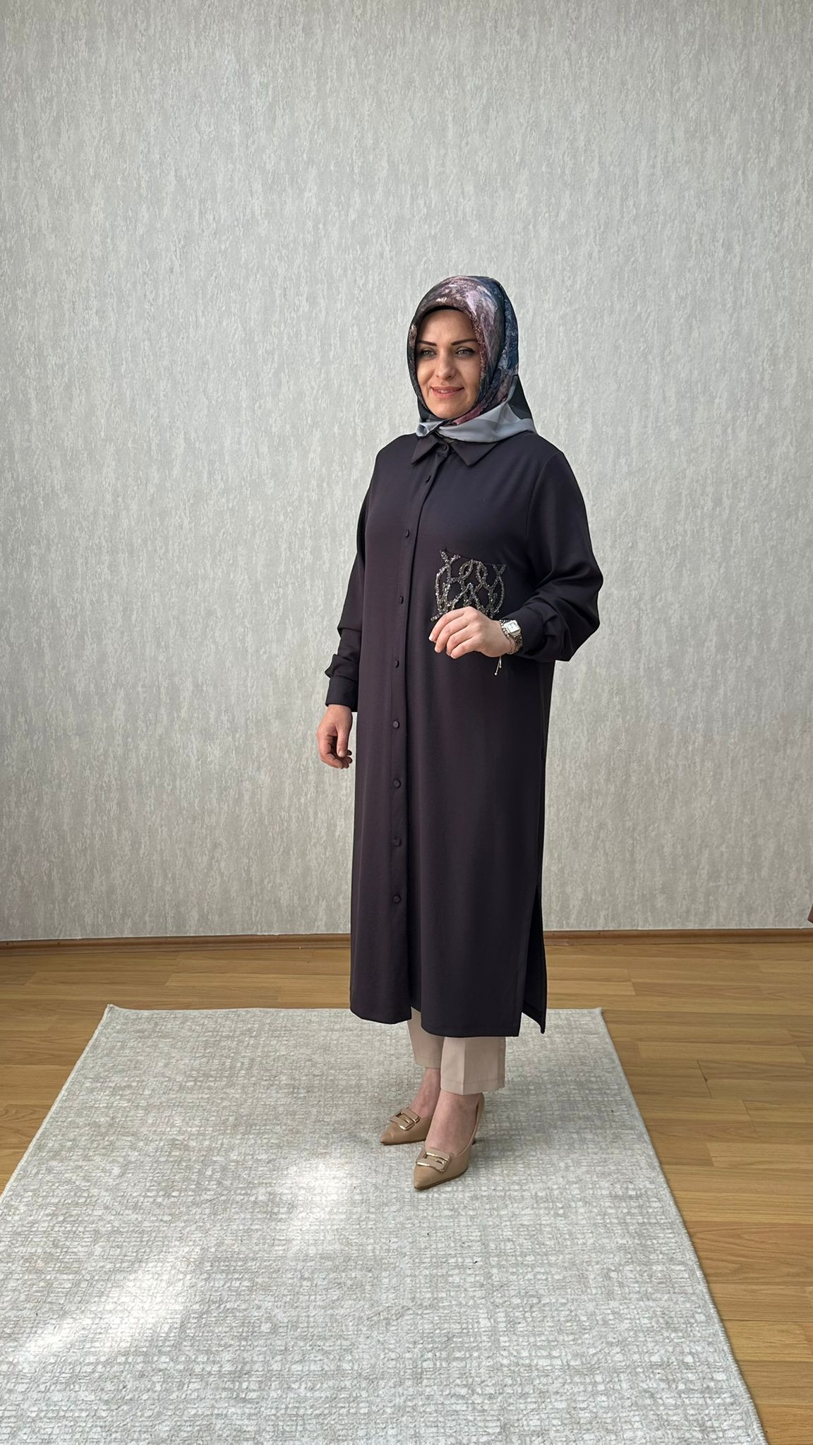 taşlı cep detaylı füme oysho tunik - Görsel 4