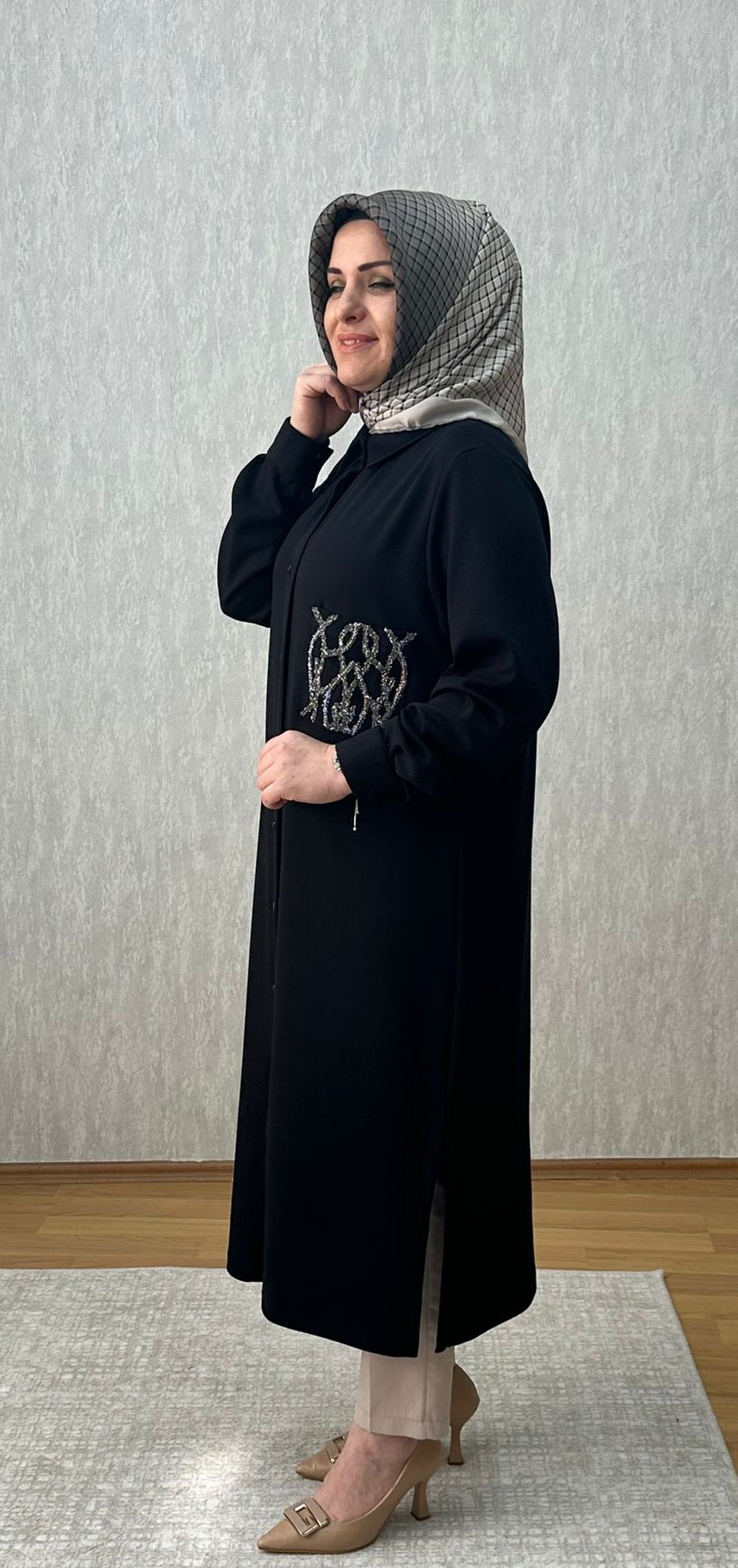 taşlı cep detaylı siyah oysho tunik