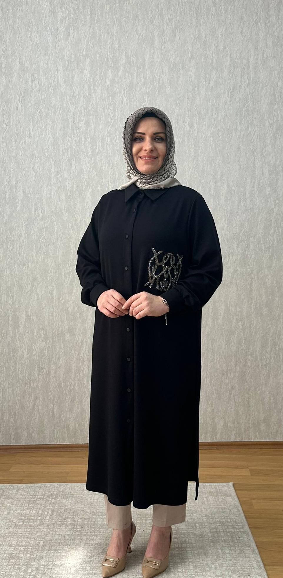 taşlı cep detaylı siyah oysho tunik - Görsel 3