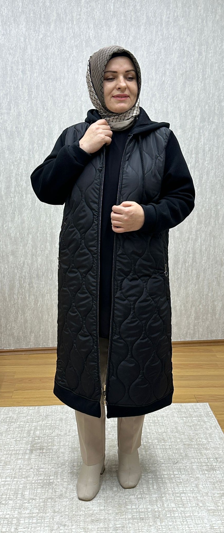 su yolu desenli siyah mont-kap - Görsel 2