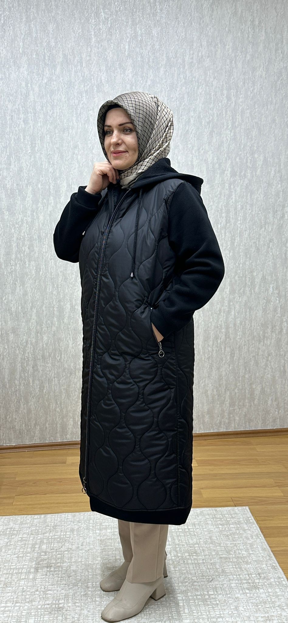 su yolu desenli siyah mont-kap - Görsel 3