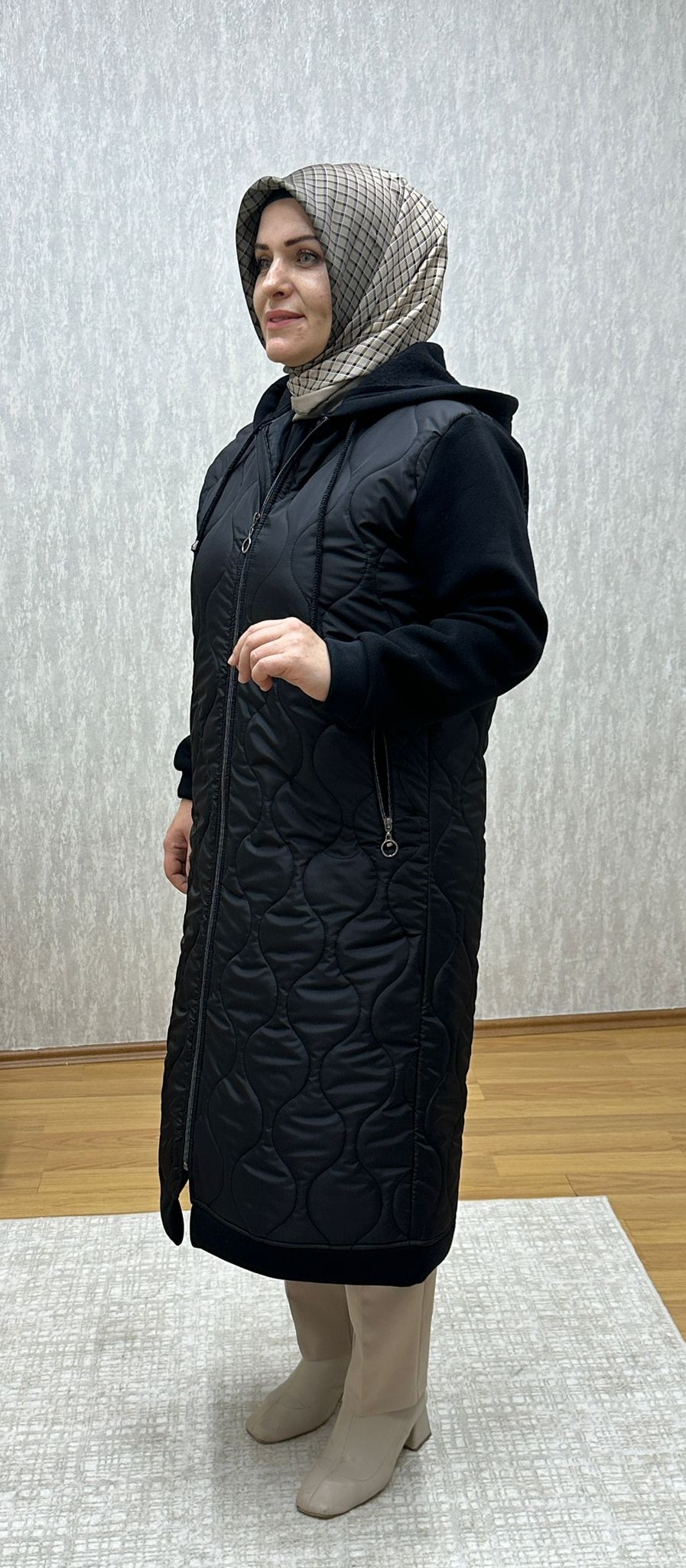 su yolu desenli siyah mont-kap - Görsel 4