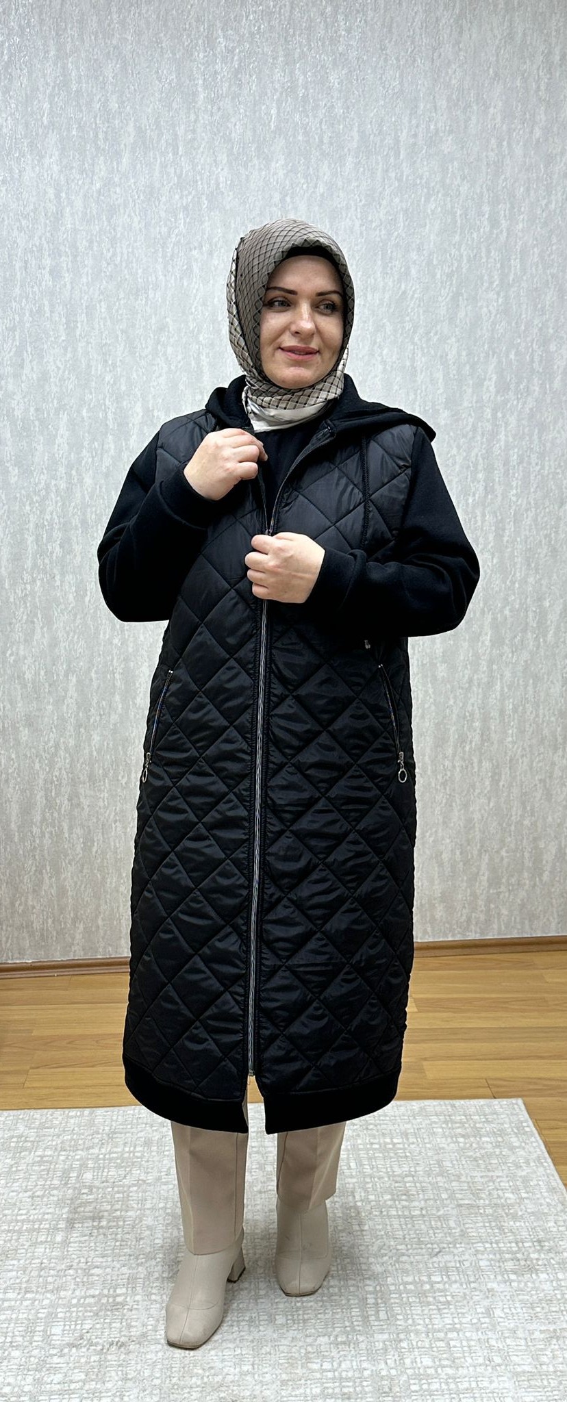 baklava desenli siyah kap-mont - Görsel 2