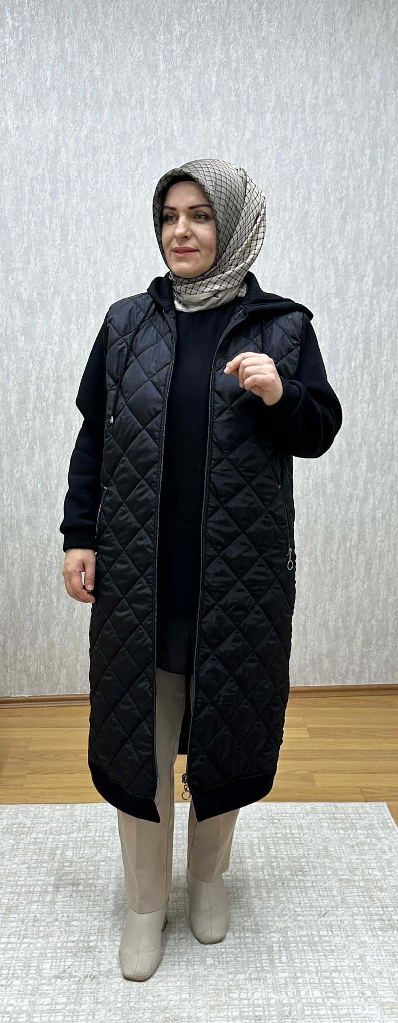 baklava desenli siyah kap-mont - Görsel 3