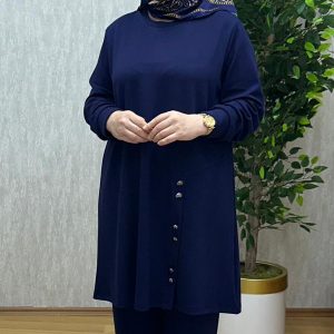 düğme detaylı lacivert oysho takım