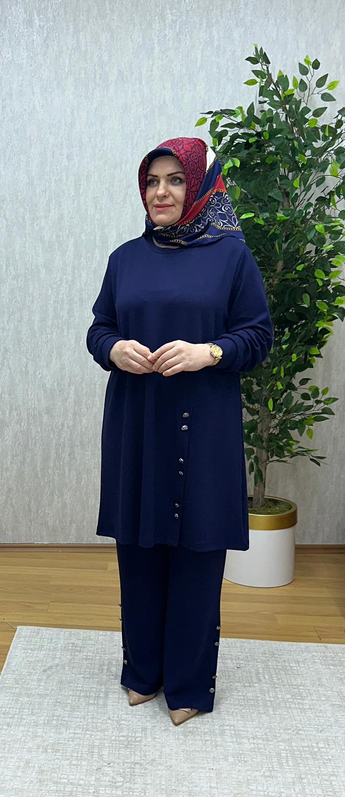 düğme detaylı lacivert oysho takım