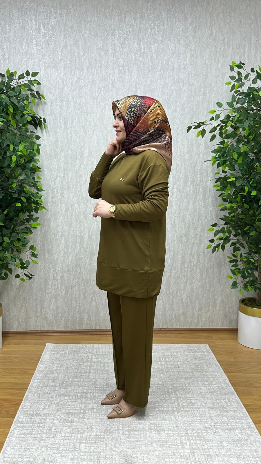 geniş ribanalı yağ yeşili takım - Görsel 2