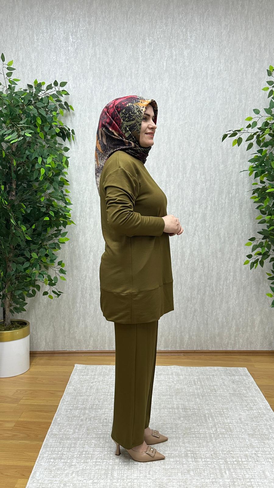 geniş ribanalı yağ yeşili takım - Görsel 3