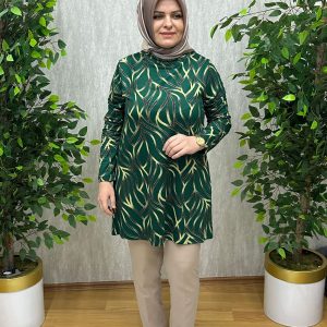 desenli zümrüt tunik